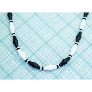 Vintage Black & White Beaded Necklace by Avon - 28 inch - L13